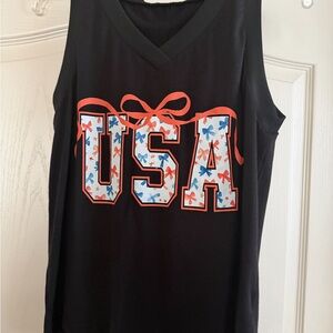 Black USA Tank Top with Red and Blue Accents